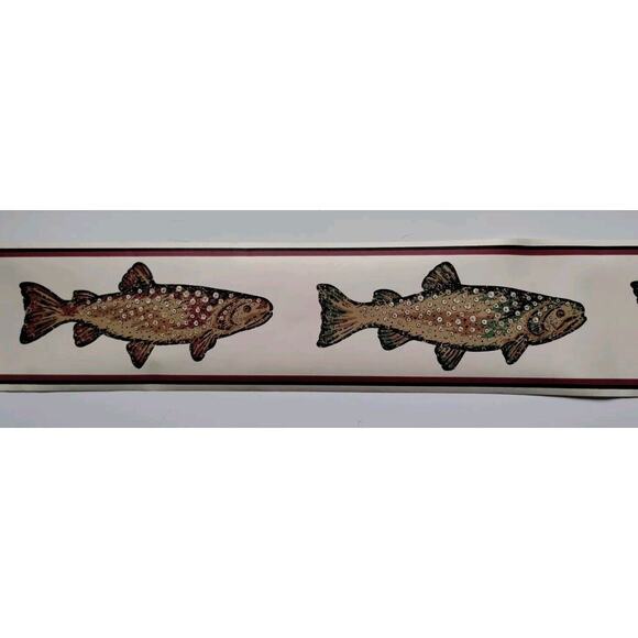 5" YORK Wall Border - Fish - Ocean - Nautical - Maroon Green - 5 yds - Picture 1 of 3
